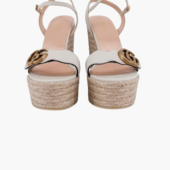 Gucci Aitana White GG Marmont Espadrille Platform Wedge Heel Sandal Size 37 US 7 - Picture 6 of 13